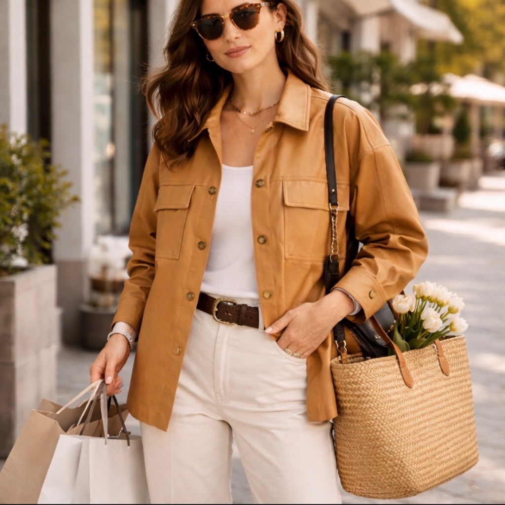 Maeve By Anthropologie Faux Leather Shirt Jacket Lp Tan Oversized Nwt